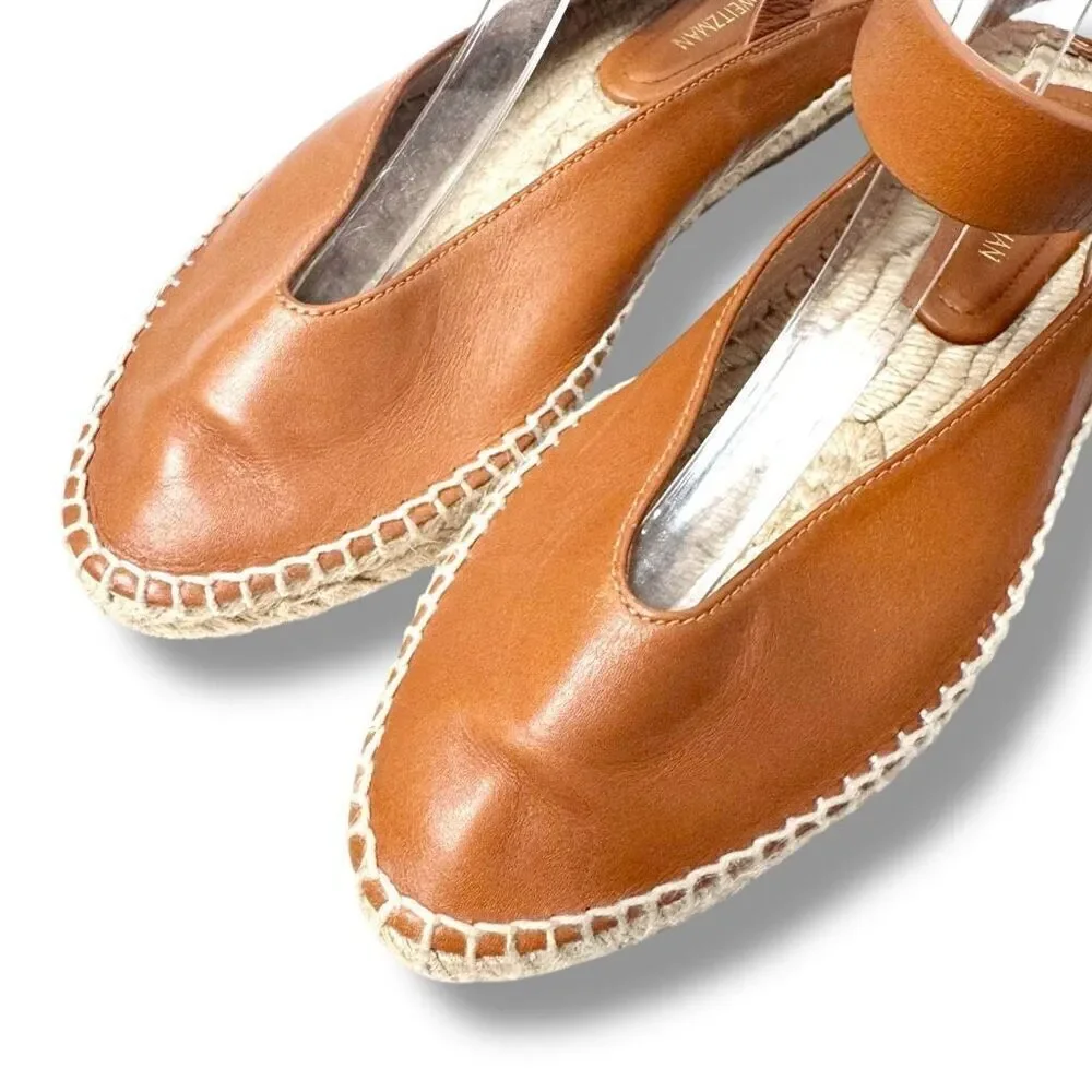 Stuart Weitzman Toga Cognac Brown Leather Ankle Wrap Espadrille Women’s Size 7 M